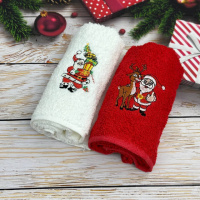 Набор махровых кухонных полотенец Турция Новый год Санта-Олень Санта с подарками 13935 30х50 см 2 шт