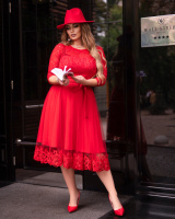 Коктейльна Сукня Гіпюр Сітка 20194 Червона