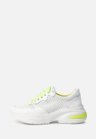 Шкіряні перфоровані кросівки жіночі  білі з жовтими вставками v7-176-08b