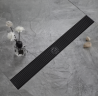 Трап для душа и ванной комнаты под плитку из нержавеющей стали для слива воды, линейный, напольный 60х6.8х2 см,черный