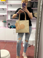 Беж клітинка — велика та практична сумка з гаманцем у комплекті (1636-8)