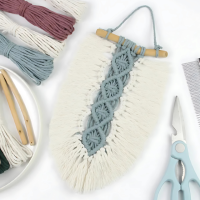 Набор макраме для ручного вязания гобелена настенного декора «Лист» 26х15см для рукоделия и творчества голубой