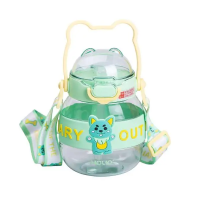 Бутылка для воды детская с трубочкой 580 мл с ручкой и ремешком Зеленая HP-14-37GR