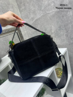 Натуральна замша. Чорна — три окремих відділення - стильна та елегантна сумочка у комбінації (0554-1)