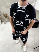 Чорний чоловічий трендовий літній спортивний костюм з яскравим дизайном
