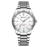 Чоловічий годинник Curren 8452 Silver-White з мінеральним склом та сріблястим браслетом