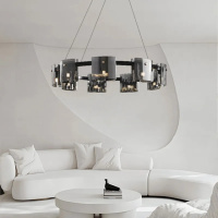 Люстра потолочная подвесная на 9 лампочек D3903-9-bk-gr-k Черный 35-150х80х80 см.