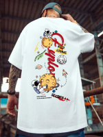 Чоловіча біла модна оверсайз футболка з яскравим принтом