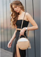 Кругла сумка бежева через плече кросбоді