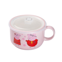 Миска для локшини керамічна Smiley 770 мл з герметичною кришкою, рожевий