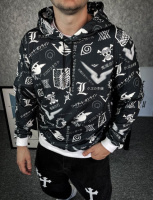 Чорний весняний худі з геометричним принтом