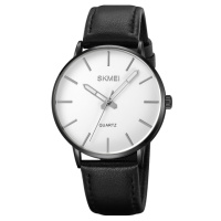 Чоловічий класичний годинник Skmei 2074BKWT Black-White з мінеральним склом та шкіряним ремінцем