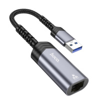 Адаптер переходник Hoco UA26 1000 Mbps USB to RJ45 metal gray