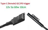 Переходник на 12v (max 5a, 60w) Microsoft 12pin SurFace 3/4 8-10cm з USB Type-C (Female) Quick Charge Power Delivery QC|PD тригер (A class) 1 день...