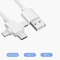 Кабель для зарядки телефона 3 в 1, Type-C, Lightning, microUSB, Белый, 140 см, универсальный кабель для зарядки