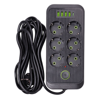 Сетевой фильтр удлинитель F06U на 6 розеток 4 USB 1 Type-C и кнопкой отключения 5 м Черный HP-5-26