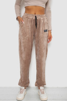 Спортивные штаны велюровые женские на флисе, цвет бежевый, 238R58645