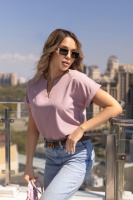 Жіноча блузка з вирізом та коротким рукавом «Fly» оптом | Норма і батал Фрезовий, 42-44