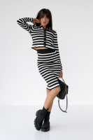 Костюм спідницький у смужку з кардиганом — чорний колір, S (є розміри)