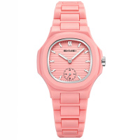 Жіночий наручний годинник Skmei 2678PK Pink з рожевим нейлоновим ремінцем та мінеральним склом