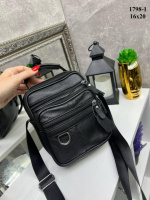 АКЦІЯ! Натуральна шкіра. Чорна, вмістка та практична чоловіча сумка з додатковими відділеннями - 16х20 см (1798-1)