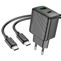 Мережевий зарядний пристрій з кабелем HOCO CS23A Sunlight dual-port PD30W+QC3.0 charger set(Type-C to Type-C)(EU) Black (6942007609968)
