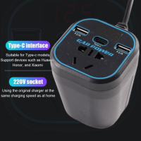 Автомобильный инвертор питания 12V/24V до 110V/220V конвертер Type-C многофункциональное зарядное устройство розетка 3.1A