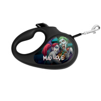 Повідець-рулетка для собак WAUDOG R-leash, малюнок «Божевільне кохання», M, до 25 кг, 5 м, світловідбиваюча стрічка чорний