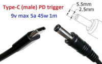 Переходник для роутера 9v (3a, 27w) 5.5x2.5mm 1m з USB Type-C (male) Power Delivery PD тригер (A class) 1 день гар.