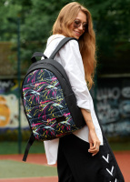 Рюкзак ТОП продажу  -  чорний тканевий з принтом «ABSTRACT»