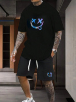 Комплект футболка та шорти чорного кольору з ДТФ принтом (оверсайз)