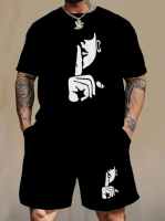 Чоловічий чорний легкий літній спортивний костюм-двійка з модним принтом