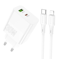 Мережевий Зарядний Пристрій Borofone BA75A Powerfull PD+QC 30W Type-C to Lightning