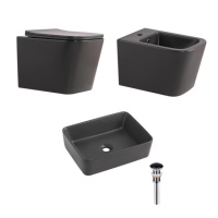 Комплект Qtap Tern Anthracite 3 в 1: підвісний унітаз Ultra Quiet + біде підвісне + раковина накладна QTROBAN49157