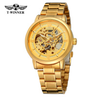 Чоловічий механічний годинник Forsining 8173 Gold-Gold Steel з автопідзаводом та золотистим браслетом