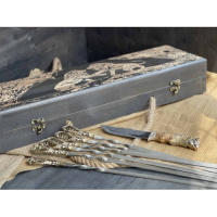 Шампура Бриз в расписном кейсе из бука.Шампура +нож