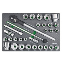 Набор головок с трещоткой в ложементе (метр.+дюйм) 3/4« 31ед. TOPTUL GED3108