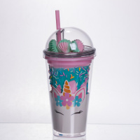 Пластиковый стакан с трубочкой и крышкой 400 мл многоразовый HP-18-1TUP