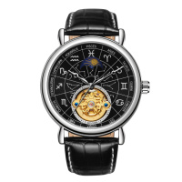 Чоловічий механічний годинник Winner 8271 Silver-Black з автопідзаводом та шкіряним ремінцем
