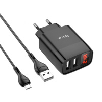 Набір СЗУ 110-240V HOCO C86A+ кабель Micro, 2xUSB, 2.4A, кабель 1м, Black, Box