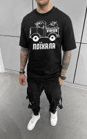 Чорна стильна чоловіча футболка з модним принтом