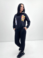 Жіночий костюм-двійка з капюшоном «Rainbow»| Батал | Розпродаж моделі Чорний, 50-52