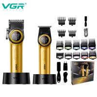 Набор VGR 2 в 1 V-001 V-977 GOLD, аккумуляторная машинка для стрижки и триммер. Цвет: золотой