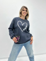 Утеплений світшот з принтом «Heart» оптом | Норма і батал 54-56, Графіт