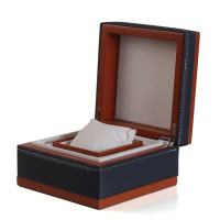 Коробка для годинника Boxes шкіряна коричнева з синім інтер'єром (SKU: 1000-0279)