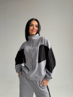 Спортивний флісовий костюм «Connect» | Норма і батал | Розпродаж моделі| Сірий + чорний, 46-48