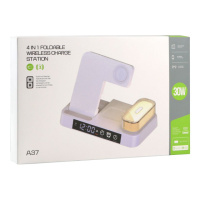 Бездротовий Зарядний Пристрій JJT-A37 5in1+Lamp/Alarm Clock 30W IP version