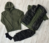 Комплект 5 в 1 Palm Angels кофта на змійці хакі + чорні штані + чорна жилетка + хакі футболка + 2 пари шкарпеток (чорні та білі)