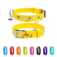 Нашийник для собак шкіряний WAUDOG Glamour з QR паспортом, візерунок «Зірочка», світонакоплювальний, Ш 20 мм, Дов 30-39 см жовтий