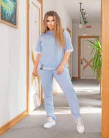 Літній трикотажний костюм-двійка «Summer» оптом | Батал | Розпродаж моделі Блакитний, 54-56